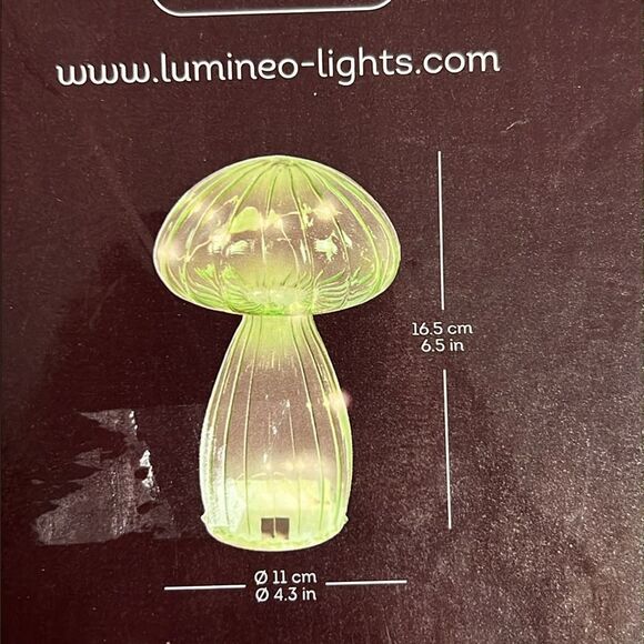 Lumineo Green Glass Mushroom Light Battery Operated with Timer New in Box - Picture 6 of 7